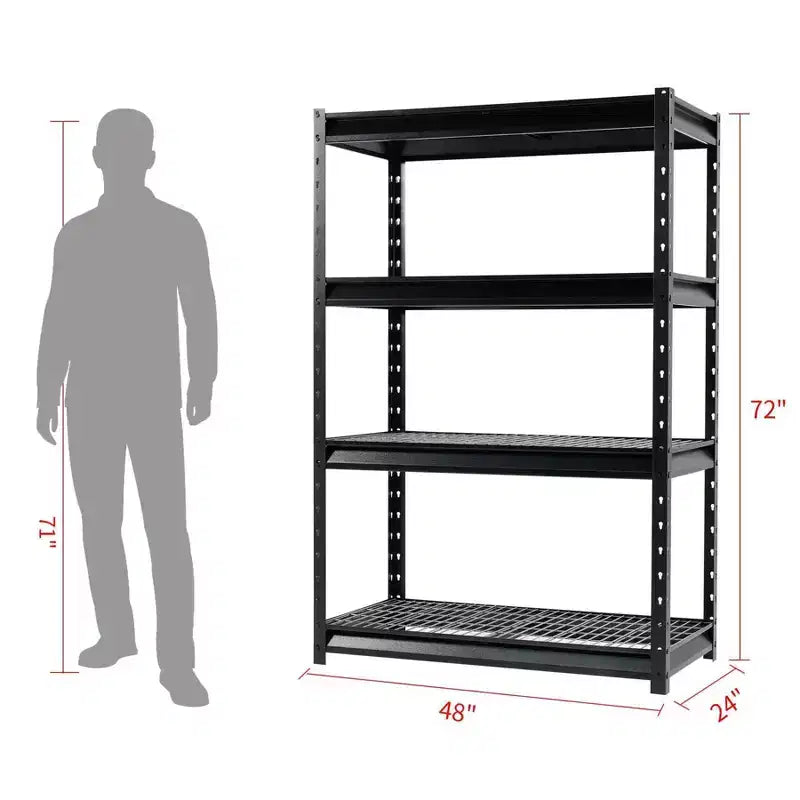 Étagère 4 tablettes 48"x24"x72" Unité de rangement de garage robuste Charge 12000lbs Peinture martelée