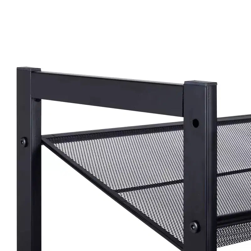 Étagère à chaussures 4 niveaux avec maille noire : cadre en fer, capacité de 16 paires, autoportante, profondeur de 75,7 cm