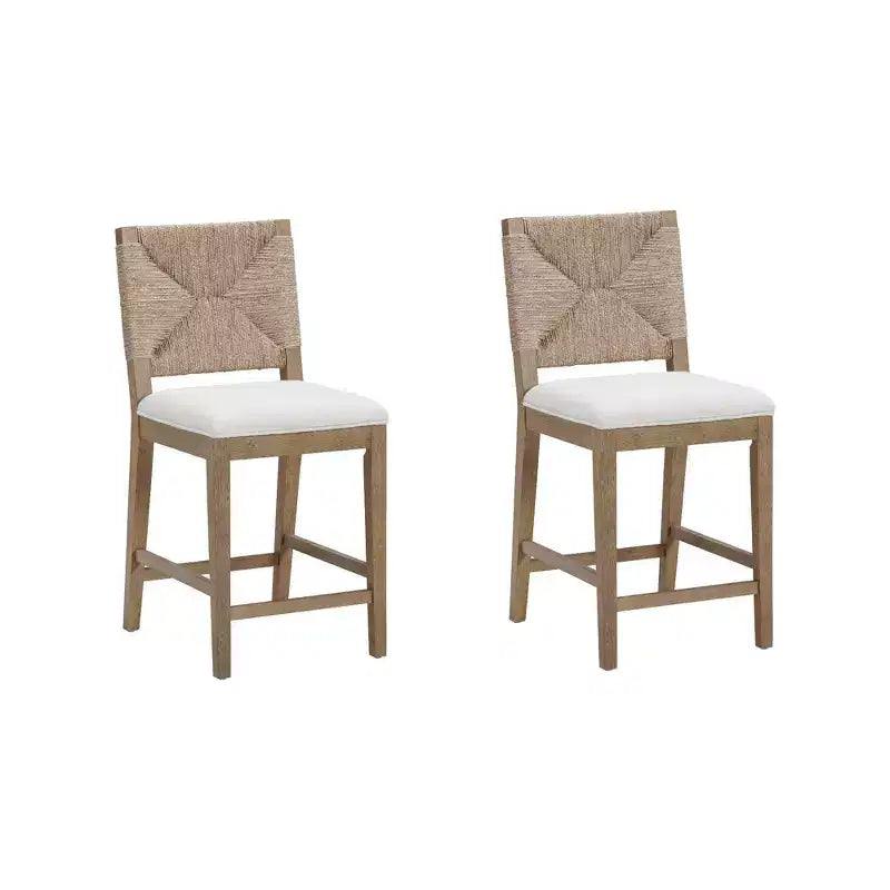 Nathan James Set of 2 Beacon Seagrass Counter Height Barstools Cream Boucle