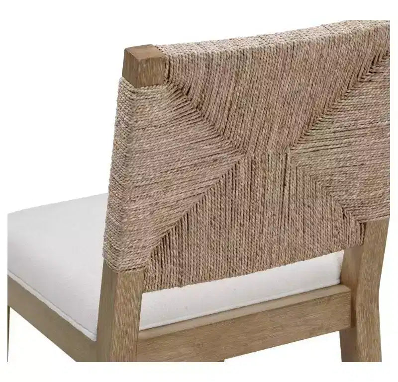 Lot de 2 tabourets de bar hauteur comptoir en jonc de mer et bouclé crème