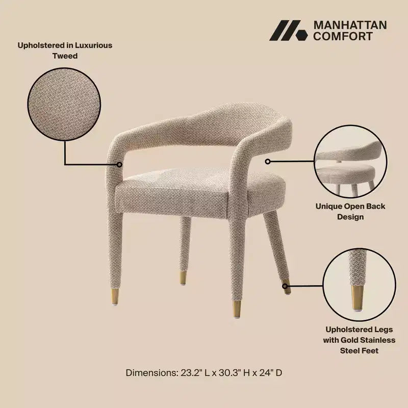 Manhattan Comfort Lot de 2 Fauteuils de Salle à Manger Modernes Rembourrés en Tweed Gold Dust