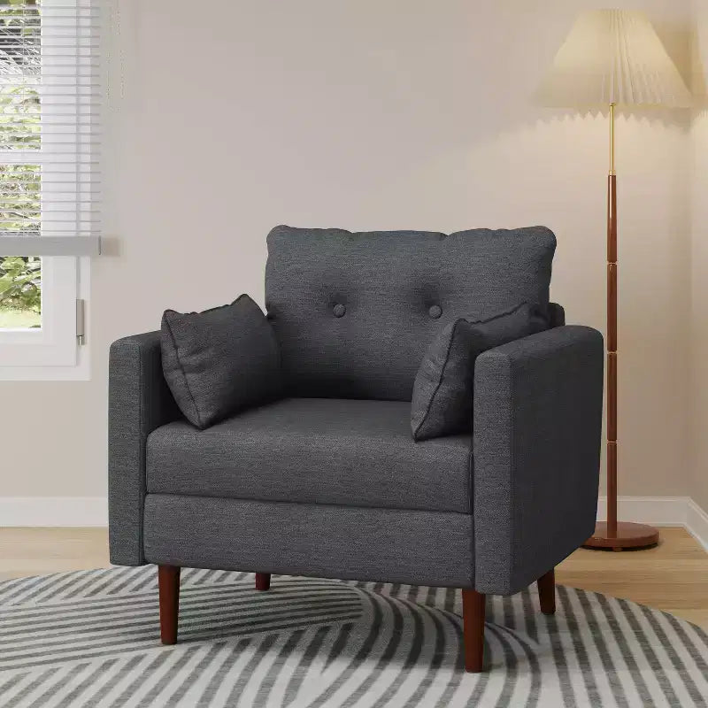 Christopher Knight Home Symonds Tufted Club Chair with Accent Pillows Charcoal/Walnut