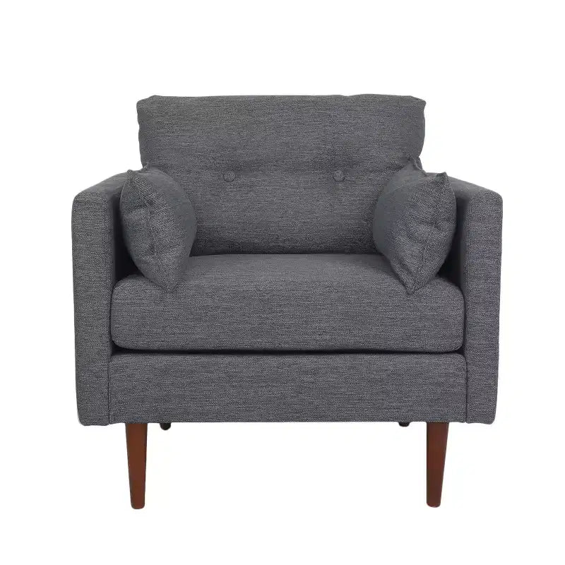 Fauteuil club capitonné avec coussins décoratifs Charbon/Noyer