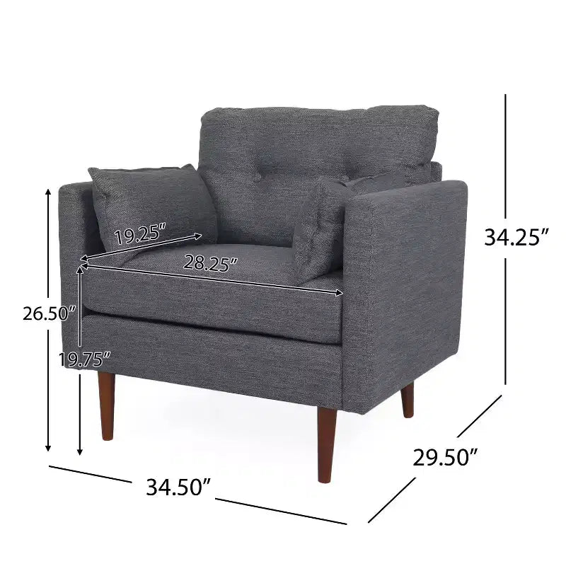 Fauteuil club capitonné avec coussins décoratifs Charbon/Noyer