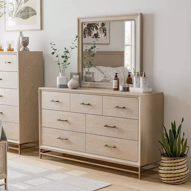 HOMES: Inside + Out 2pc Neovesi Dresser and Mirror Boho 7 Drawer Oak