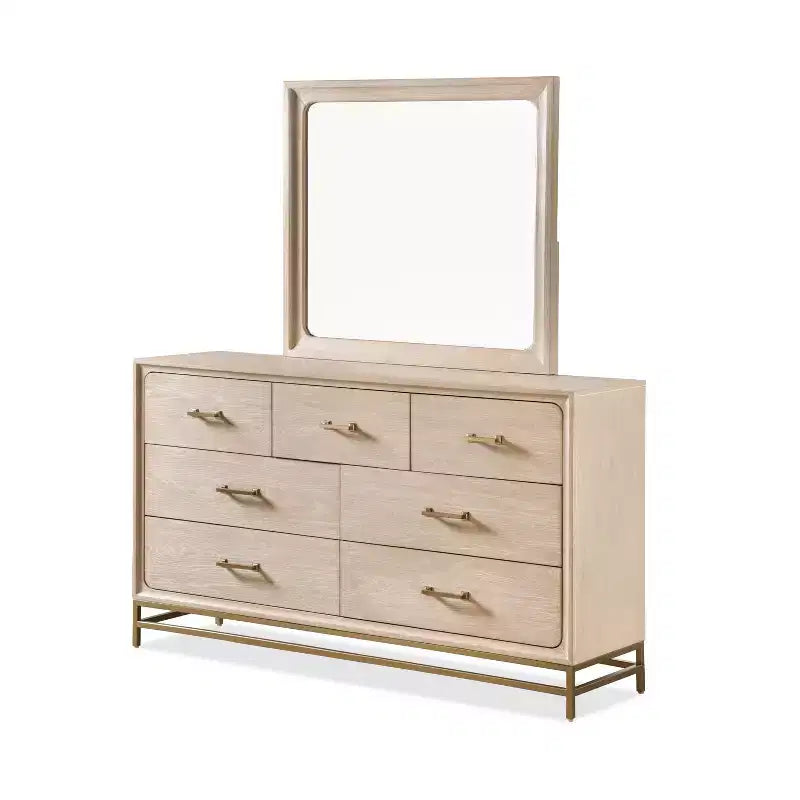  Commode et miroir 2 pièces Boho 7 tiroirs Chêne
