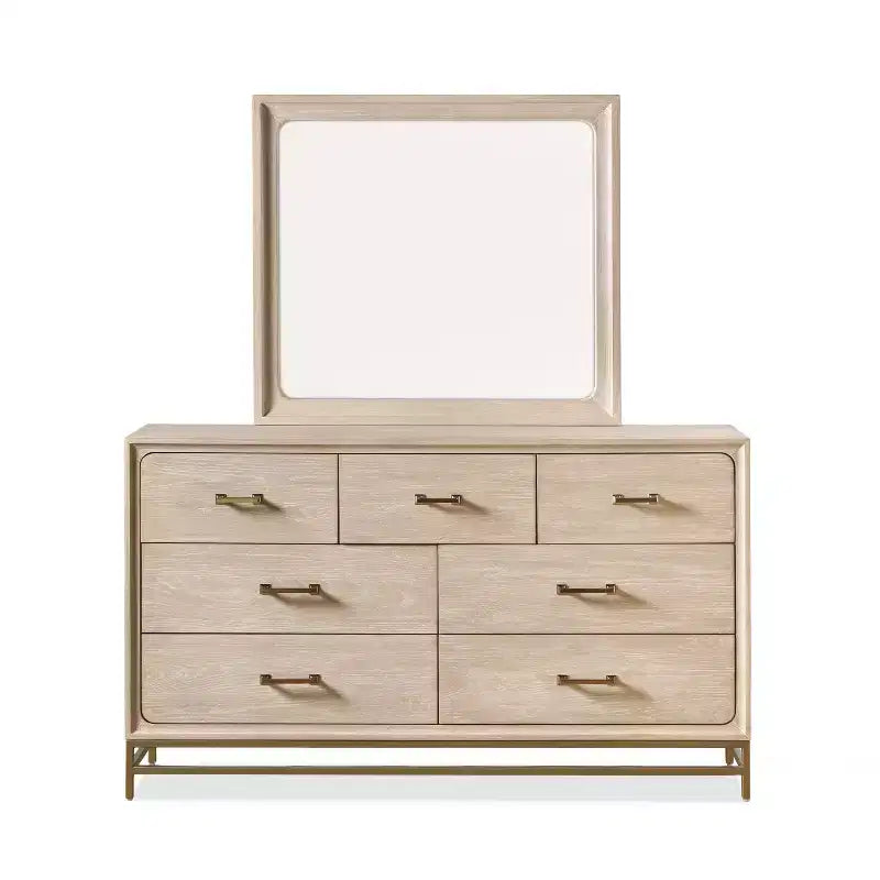  Commode et miroir 2 pièces Boho 7 tiroirs Chêne
