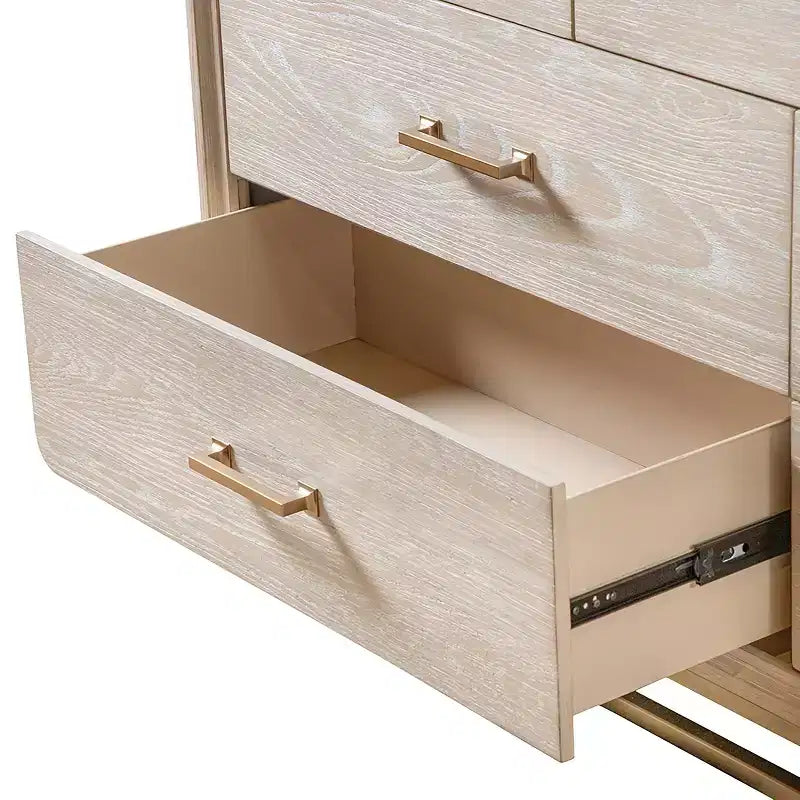  Commode et miroir 2 pièces Boho 7 tiroirs Chêne
