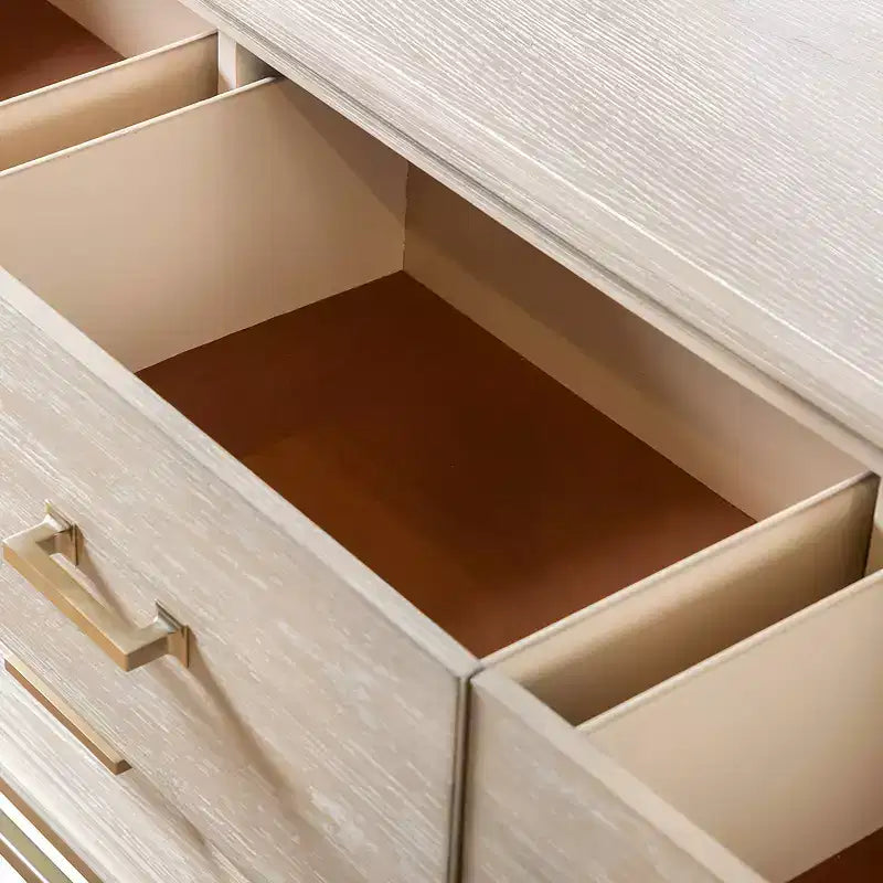  Commode et miroir 2 pièces Boho 7 tiroirs Chêne