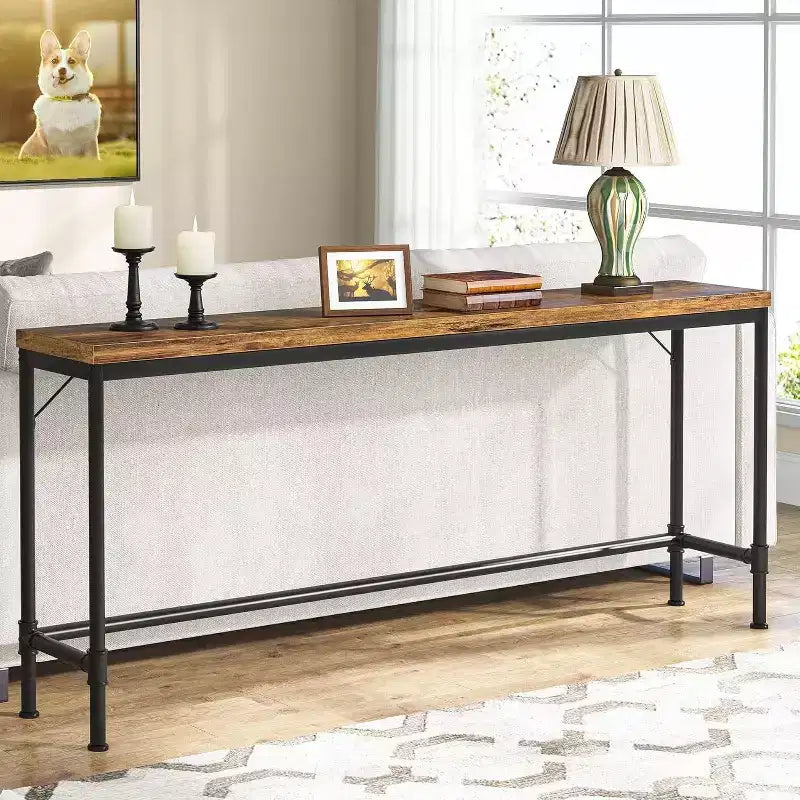 Console étroite de 70,9 po de long, marron