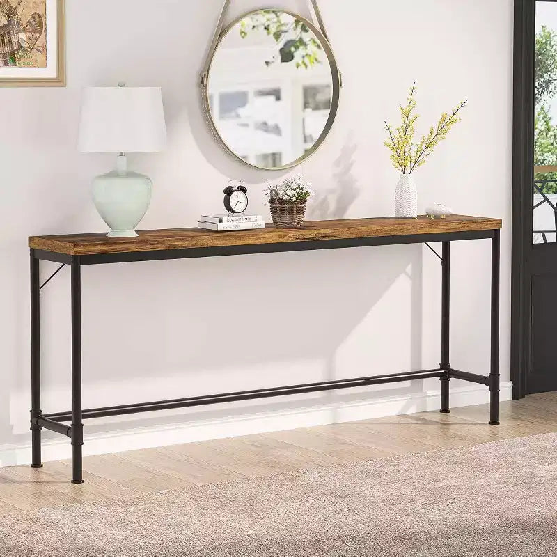 Console étroite de 70,9 po de long, marron