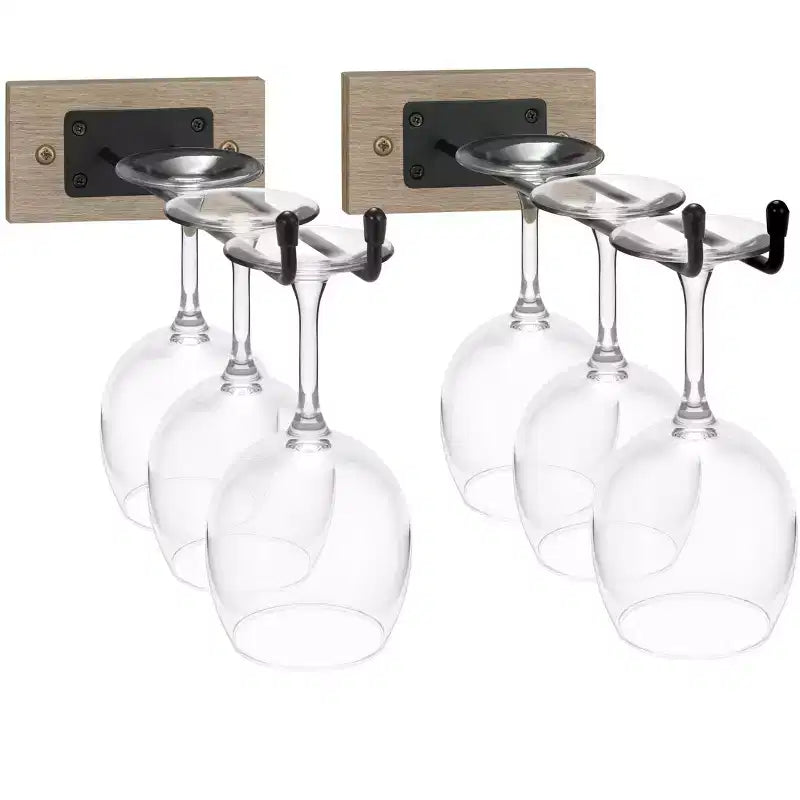 Sorbus Wall Mounted Wire & Grey Wood Glass Stemware Rack Set - for Wine Glasses, Champagne Glasses, and Drinkware