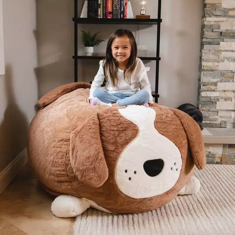 Pouf animal rembourré de mousse avec housse amovible, en fausse fourrure douce, pour enfants et adolescents