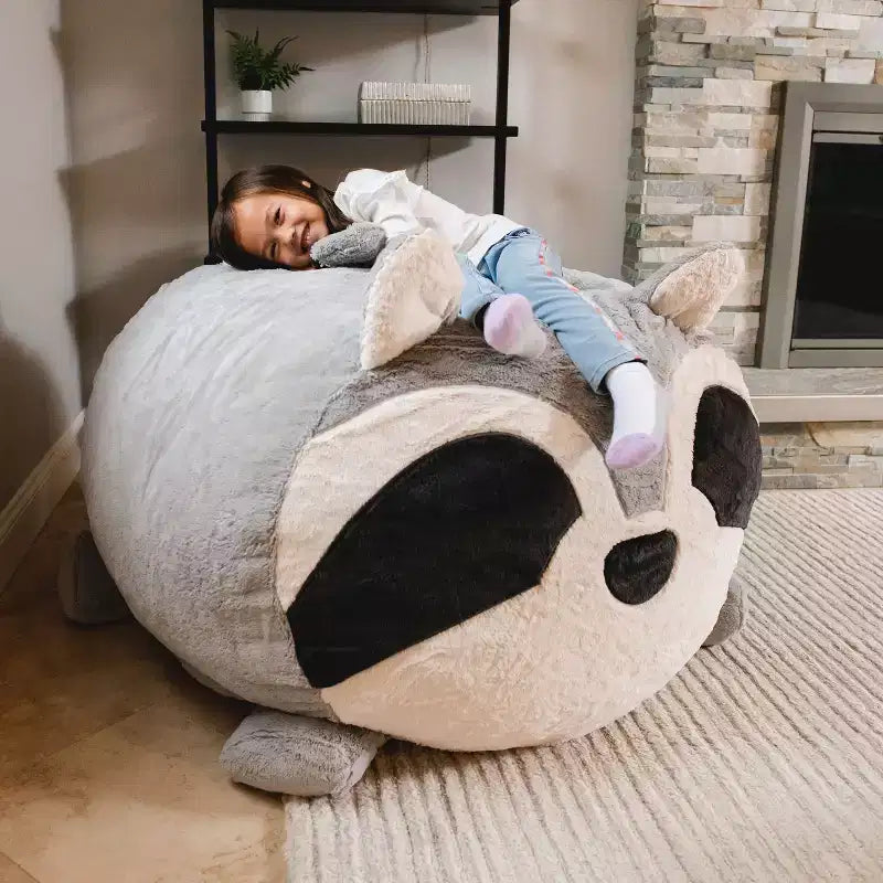 Pouf animal rembourré de mousse avec housse amovible, en fausse fourrure douce, pour enfants et adolescents