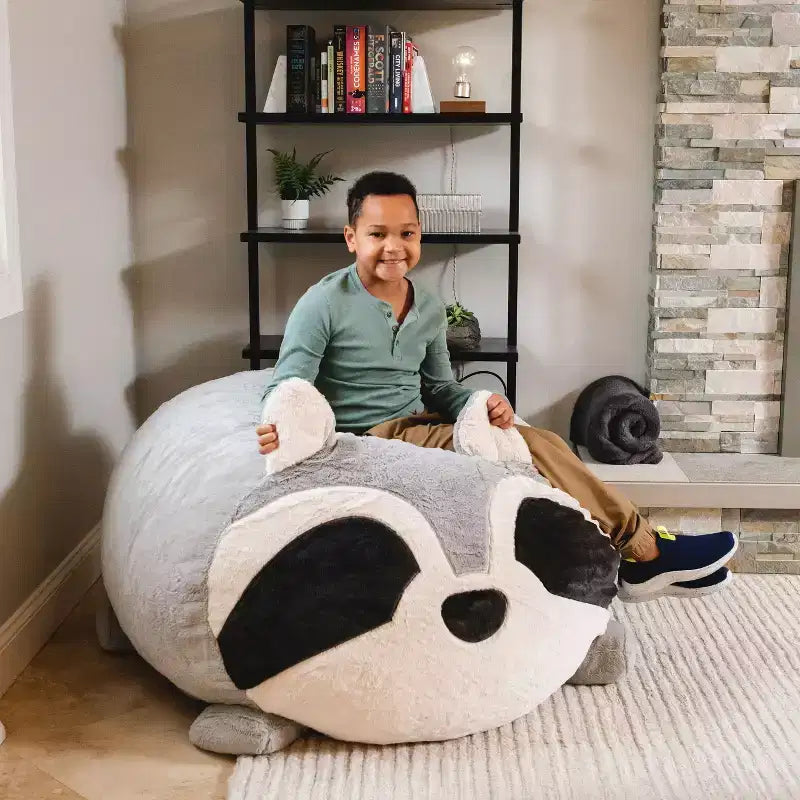 Pouf animal rembourré de mousse avec housse amovible, en fausse fourrure douce, pour enfants et adolescents