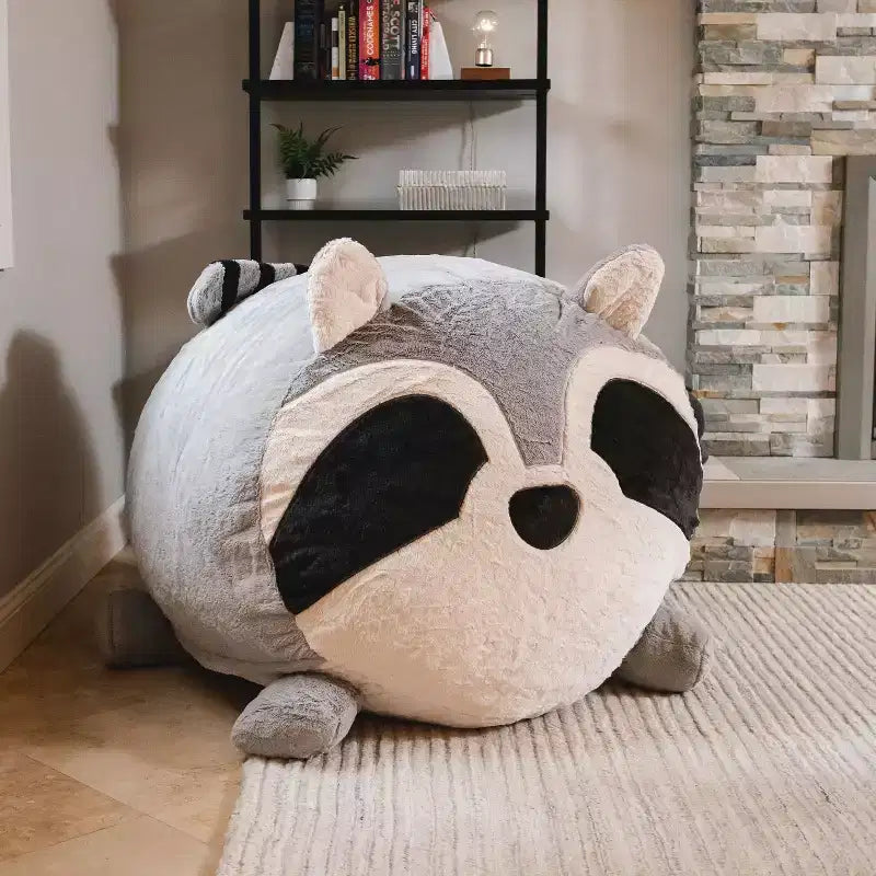 Pouf animal rembourré de mousse avec housse amovible, en fausse fourrure douce, pour enfants et adolescents