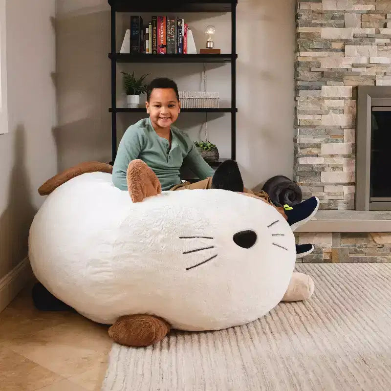 Pouf animal rembourré de mousse avec housse amovible, en fausse fourrure douce, pour enfants et adolescents