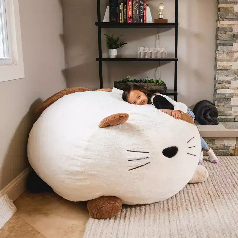 Pouf animal rembourré de mousse avec housse amovible, en fausse fourrure douce, pour enfants et adolescents