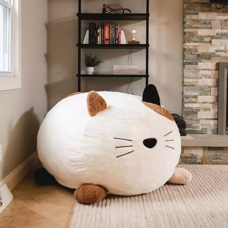 Pouf animal rembourré de mousse avec housse amovible, en fausse fourrure douce, pour enfants et adolescents