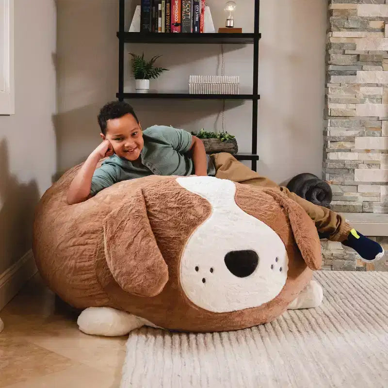 Pouf animal rembourré de mousse avec housse amovible, en fausse fourrure douce, pour enfants et adolescents
