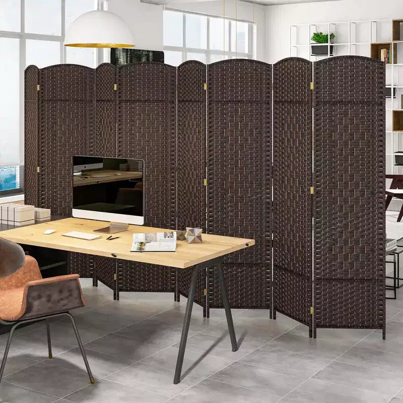 Paravent 8 panneaux 183 cm Paravent pliant avec cadre en bois massif Marron/Noir