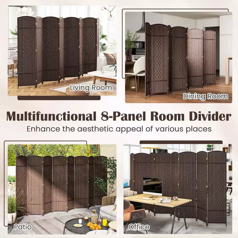 Paravent 8 panneaux 183 cm Paravent pliant avec cadre en bois massif Marron/Noir