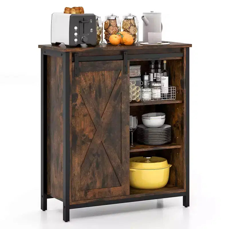 Costway 32 Farmhouse Accent Storage Cabinet with Sliding Barn Door & Adjustable Shelves