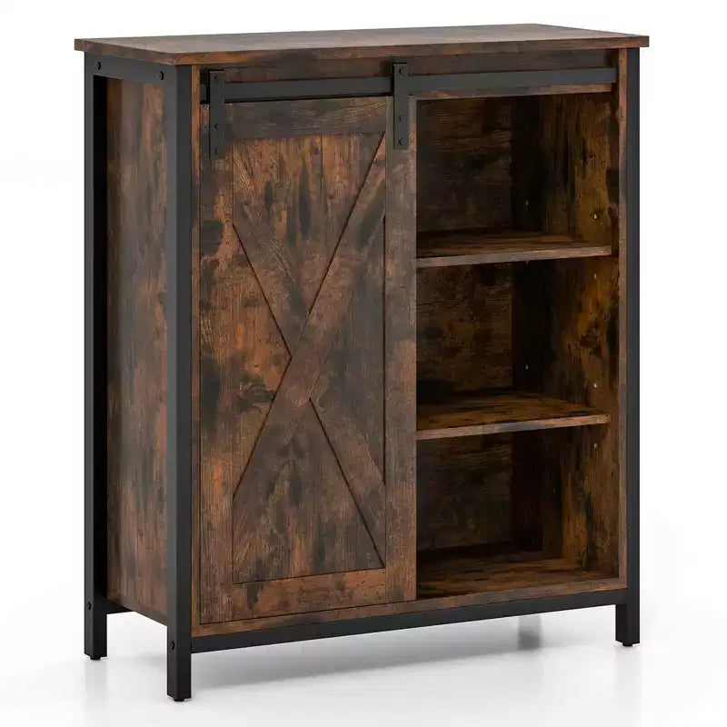 Meuble de rangement 32 po style ferme avec porte coulissante de grange et étagères réglables