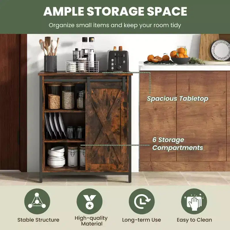 Meuble de rangement 32 po style ferme avec porte coulissante de grange et étagères réglables