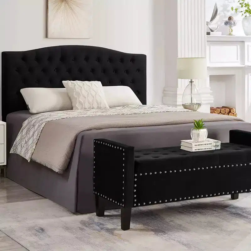 48L Velvet Storage Bench, End Of Bed Upholstered Tufted Button Storage Bench With Nails Trim, Storage Velvet Rectangular Bed Bench