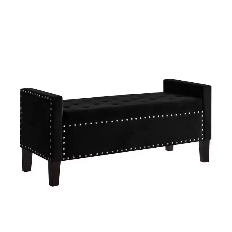 Banc de rangement en velours de 48 L, banc de rangement capitonné en velours avec boutons et clous, banc rectangulaire en velours pour lit.
