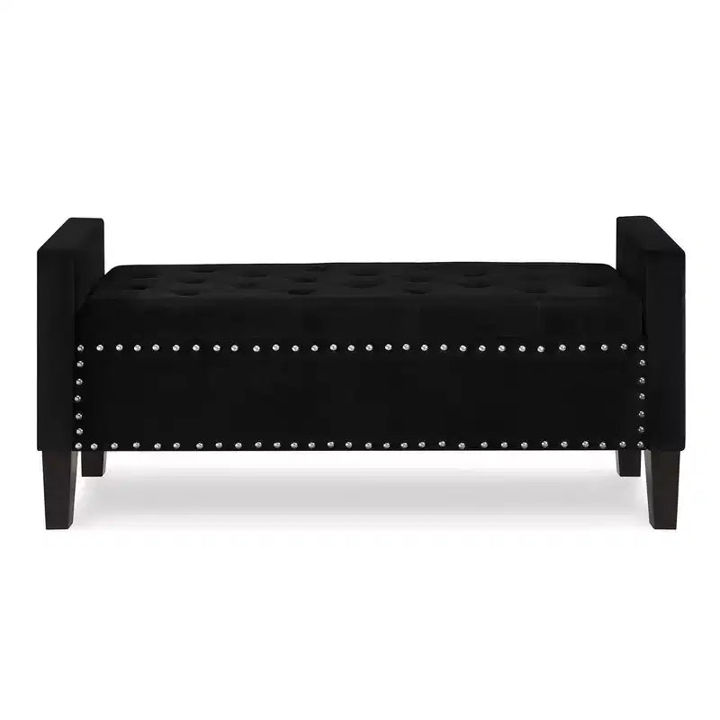 Banc de rangement en velours de 48 L, banc de rangement capitonné en velours avec boutons et clous, banc rectangulaire en velours pour lit.