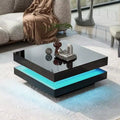2-Tier Square Coffee Table With LED Lights Center Sofa Table Multifunctional Cocktail Table