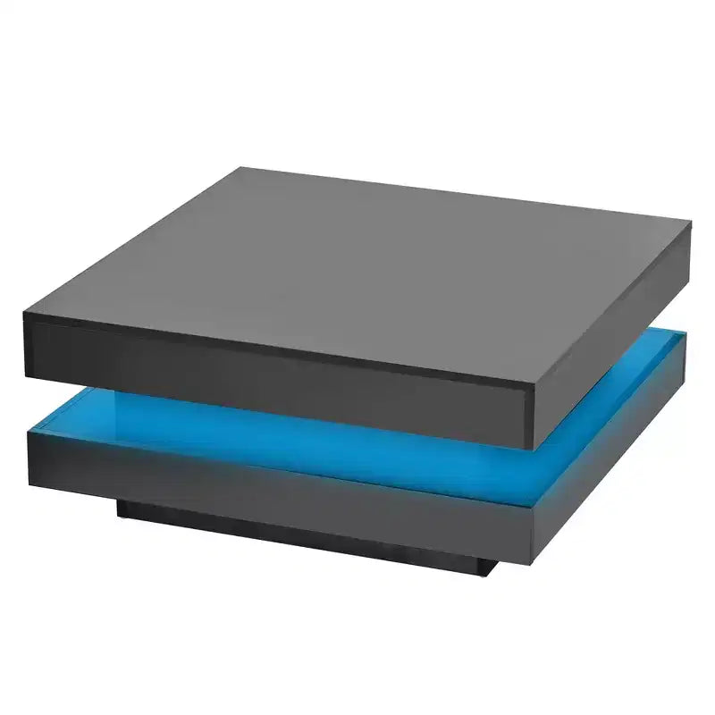 Table Basse Carrée à 2 Niveaux avec Lumières LED, Table de Canapé Centrale Multifonctionnelle