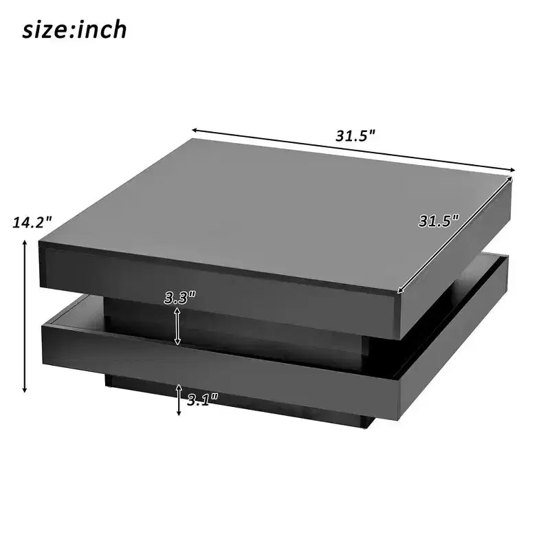 Table Basse Carrée à 2 Niveaux avec Lumières LED, Table de Canapé Centrale Multifonctionnelle