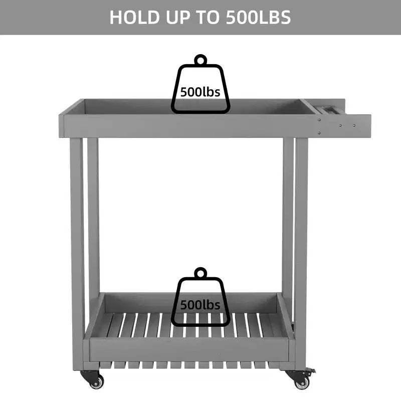 Chariot de service utilitaire avec roues, capacité de 227 kg, chariot de rangement à bacs robuste, organisateur de rangement mobile roulant polyvalent à 2 niveaux, gris