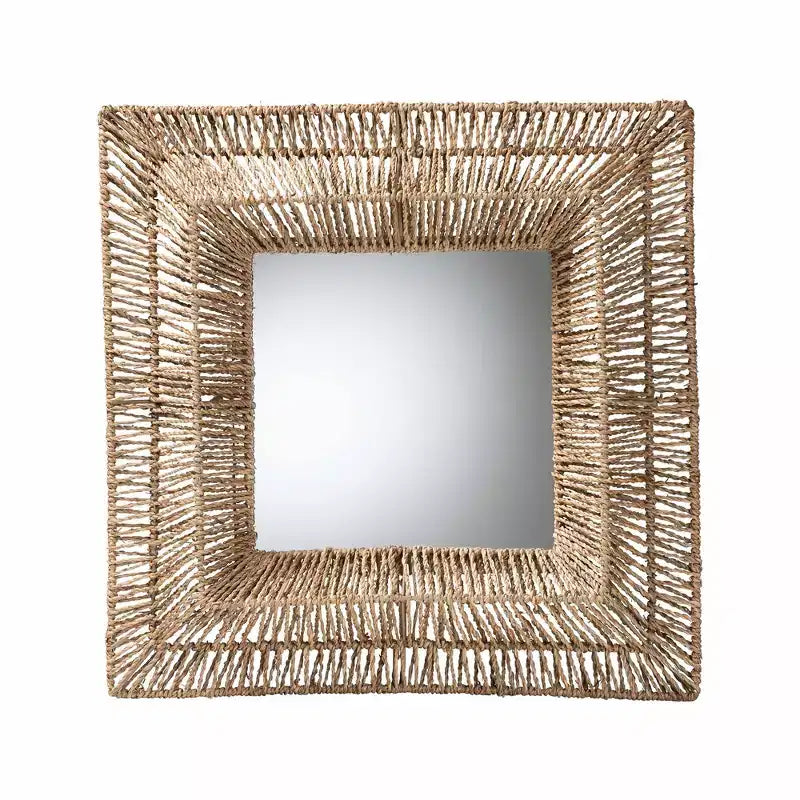 Miroir mural d'appoint bohème moderne en métal et herbe de mer naturelle marron