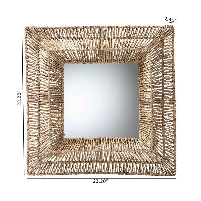 Miroir mural d'appoint bohème moderne en métal et herbe de mer naturelle marron