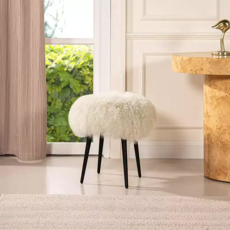 Pouf rond de 40 cm en peau de mouton mongole