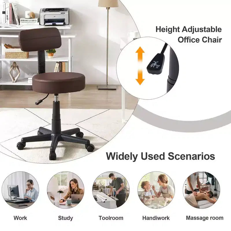 Tabouret roulant sans bras avec dossier pour garage, atelier, établi, salon