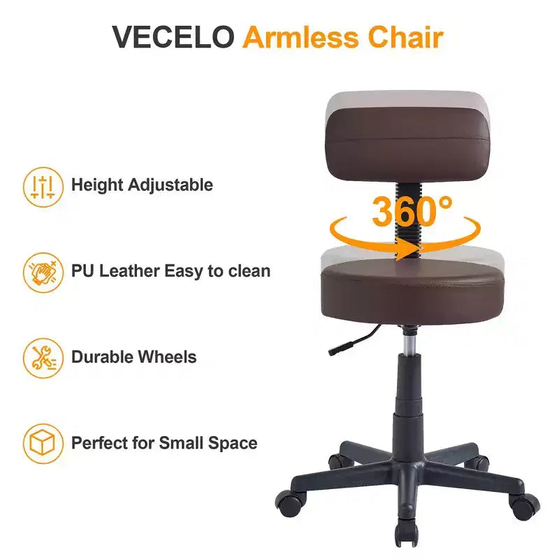 Tabouret roulant sans bras avec dossier pour garage, atelier, établi, salon