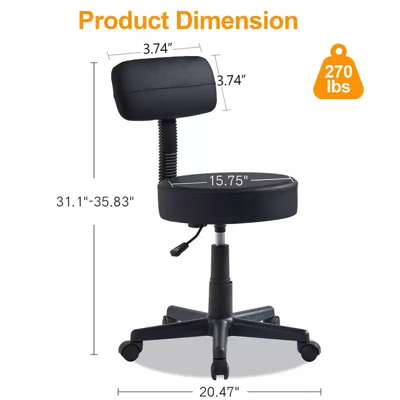 Tabouret roulant sans bras avec dossier pour garage, atelier, établi, salon