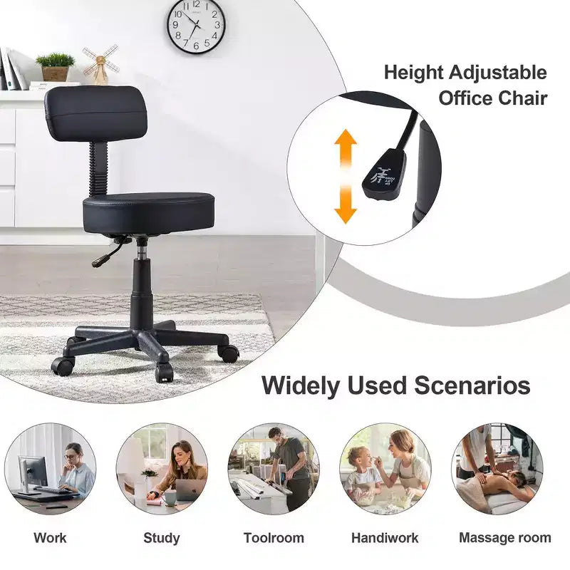 Tabouret roulant sans bras avec dossier pour garage, atelier, établi, salon