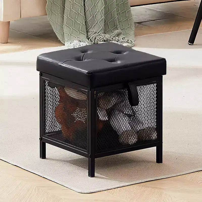 VECELO Storage Ottoman, Foot Rest Stool Footstool, 13.8'' H Small Square Ottoman Cube, Black