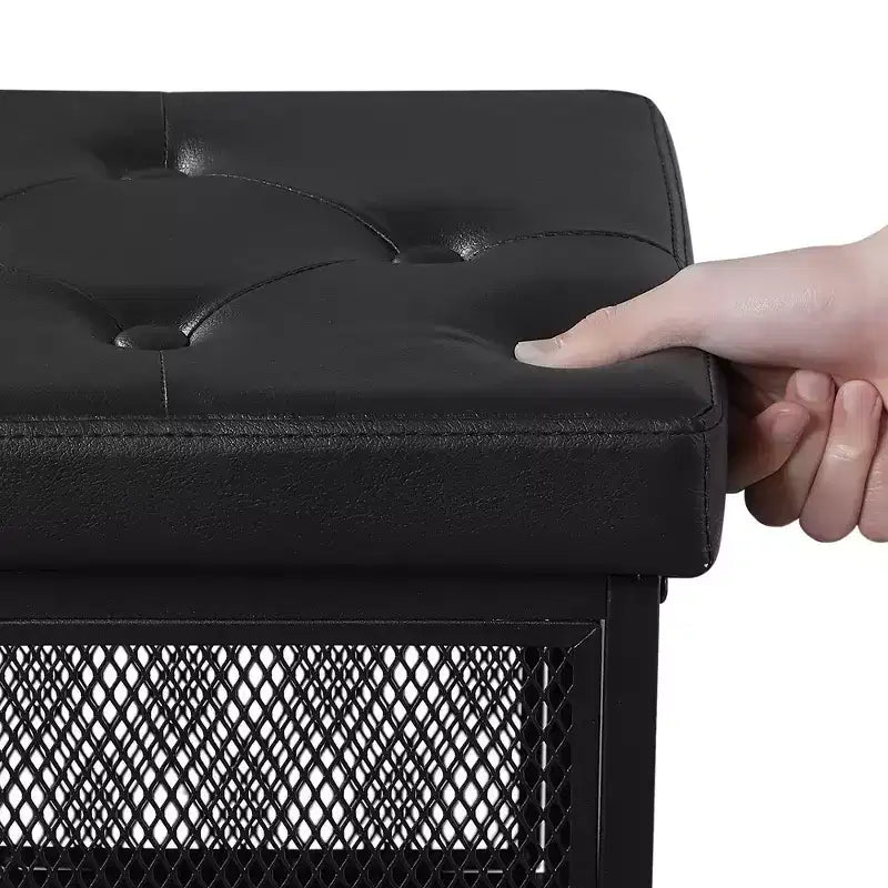 Pouffe de rangement, tabouret repose-pieds, petit cube ottoman carré de 35 cm de haut, noir