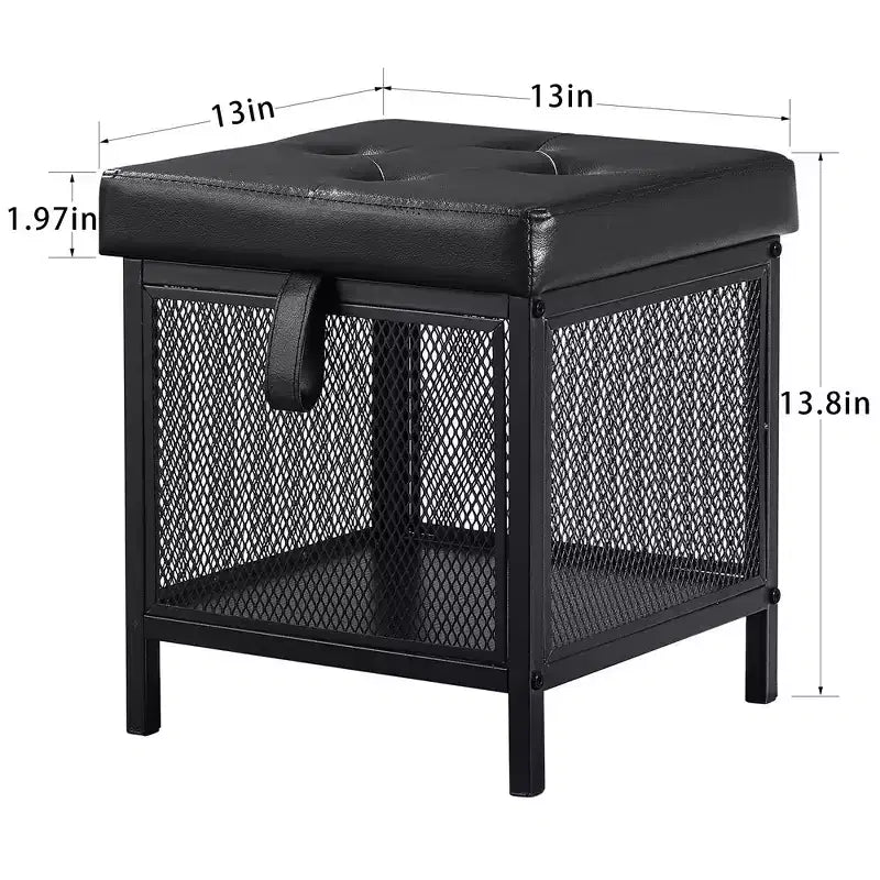 Pouffe de rangement, tabouret repose-pieds, petit cube ottoman carré de 35 cm de haut, noir
