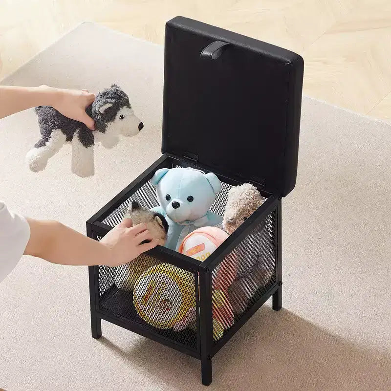 Pouffe de rangement, tabouret repose-pieds, petit cube ottoman carré de 35 cm de haut, noir