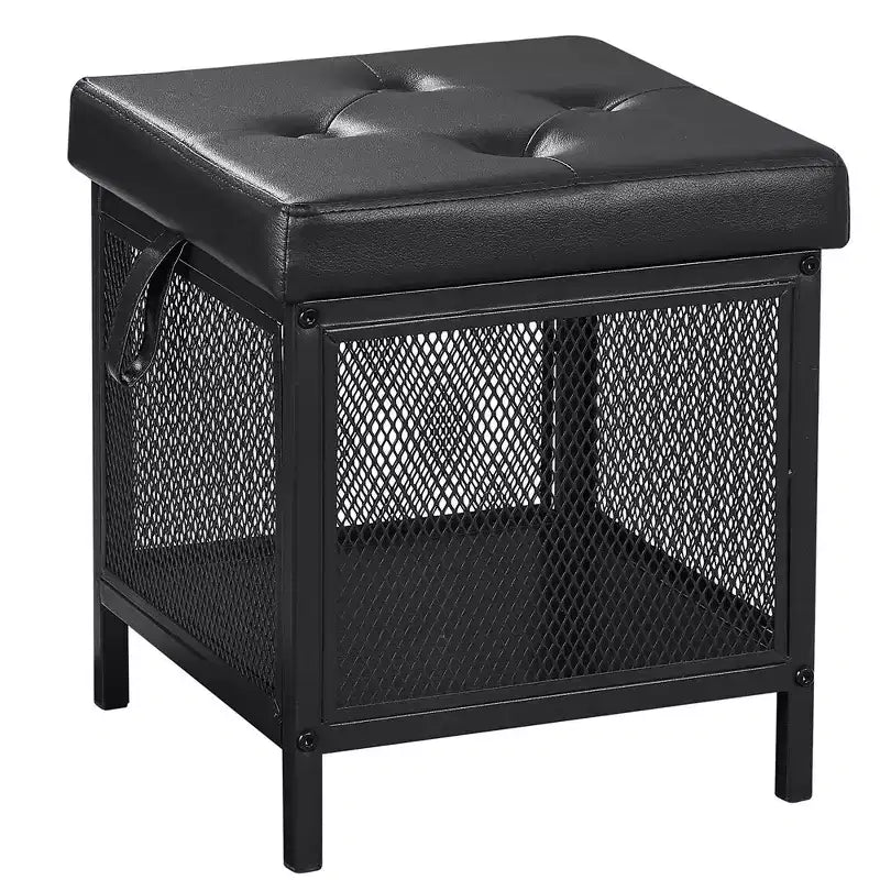 Pouffe de rangement, tabouret repose-pieds, petit cube ottoman carré de 35 cm de haut, noir