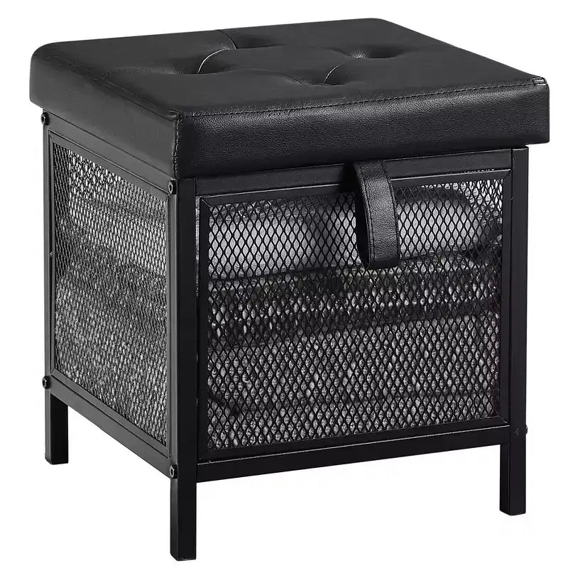 Pouffe de rangement, tabouret repose-pieds, petit cube ottoman carré de 35 cm de haut, noir