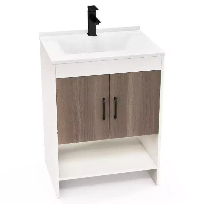 Costway 25 Bathroom Vanity Sink Combo w/Doors Open Shelf Backsplash Faucet Pop Up Drain